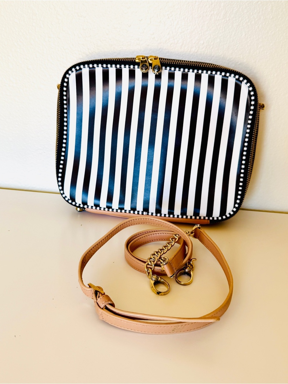 Henri Bendel Signature Stripe Crossbody Tablet iPad Organizer Bag